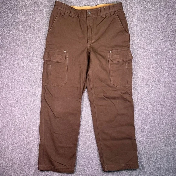 Duluth Trading Cargo Work Pants Men 36x32 Brown Fire Hose Canvas Utility Relaxed - Picture 1 of 13